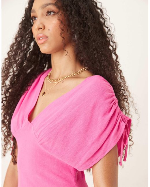 ASOS Pink Ruched Shoulder Drop Waist Mini