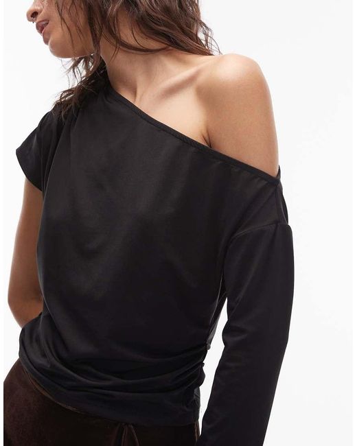 ASOS Black Slinky One Shoulder Asymmetric Drape Top