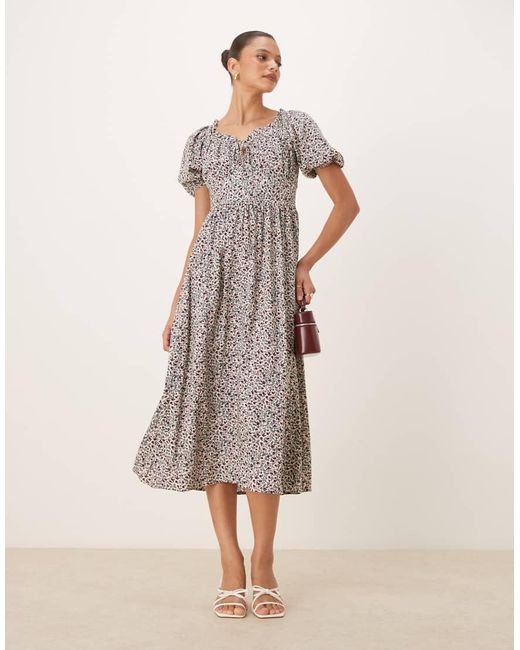 Vestido De Tarde Midi Blanco Con Estampado De Florecitas Lucinda De Nobody's Child de color Natural