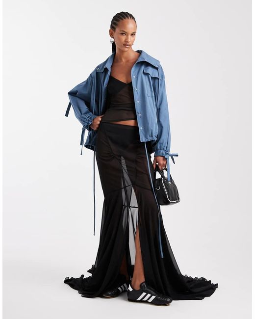 ASOS Gray Asymmetric Hem Ruched Slinky Mesh Cami Top