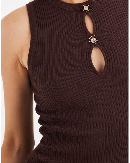 New Look Brown Sun Hardware Keyhole Detail Knitted Midi Dress