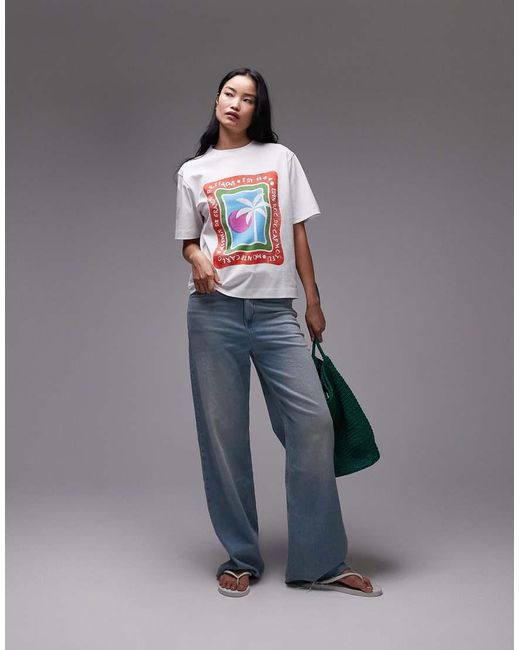 Camiseta Blanca Con Estampado Gráfico Vacacional "Eden Roc" De Punto Liso De TOPSHOP de color Gray