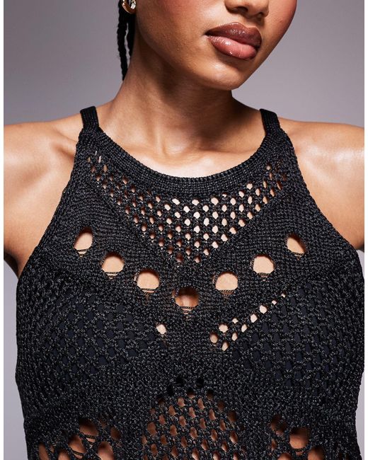 ASOS Brown Knitted Cami Top With Open Stitch Corset Detail