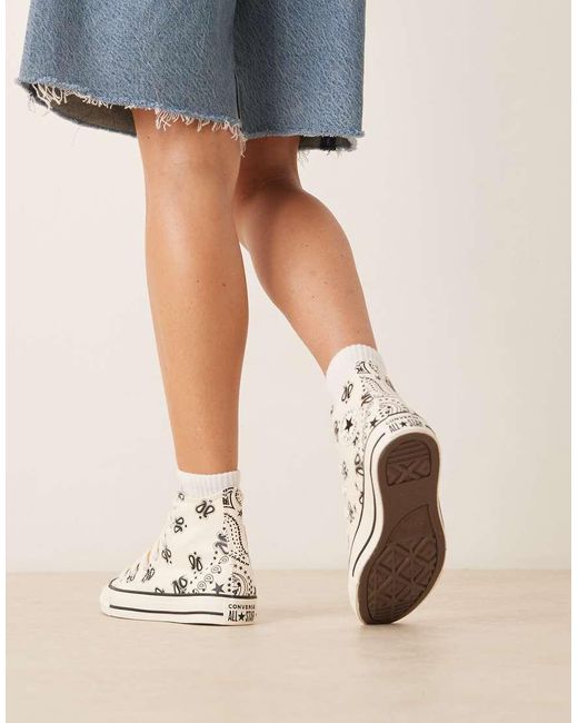 Zapatillas De Deporte Blanco Hueso Con Detalles De Estilo Cachemir Chuck Taylor All Star Hi De Converse de color Natural