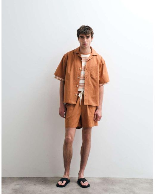 ASOS COLLECTIVE Brown Cotton Shorts With Linen for men