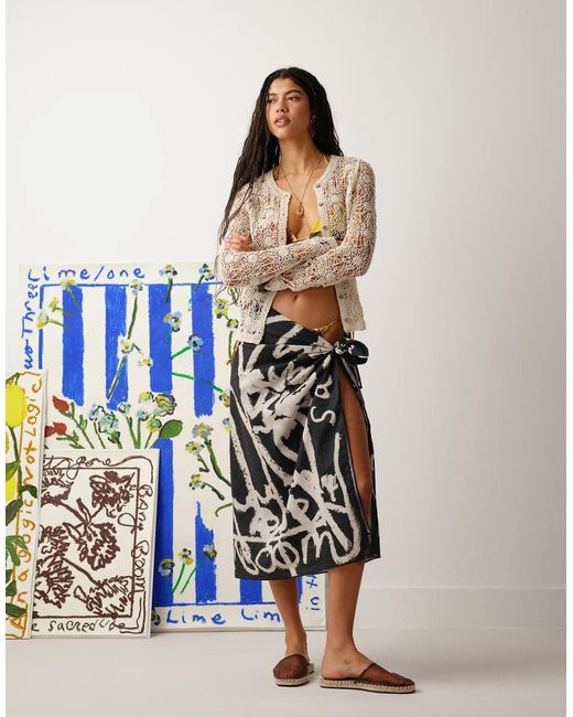 TOPSHOP Blue Abstract Floral Sarong
