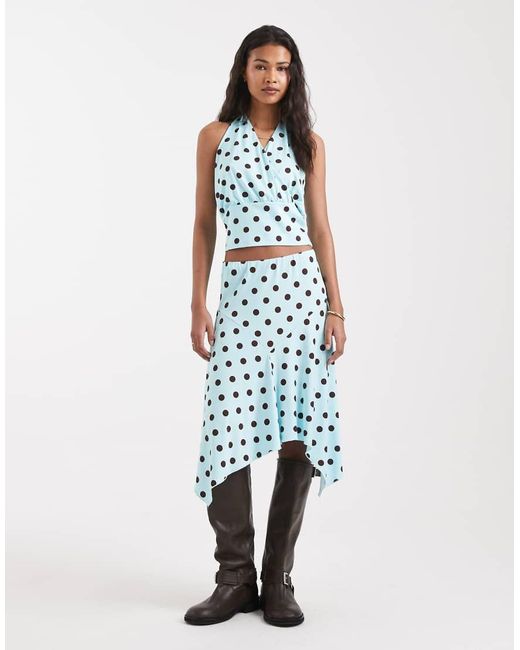 Cotton On Blue Sandy Polka Dot Asymmetric Midi Skirt