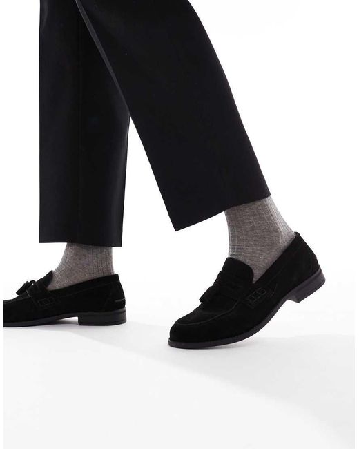 River Island Black Faux Suede Tassel Loafers for men