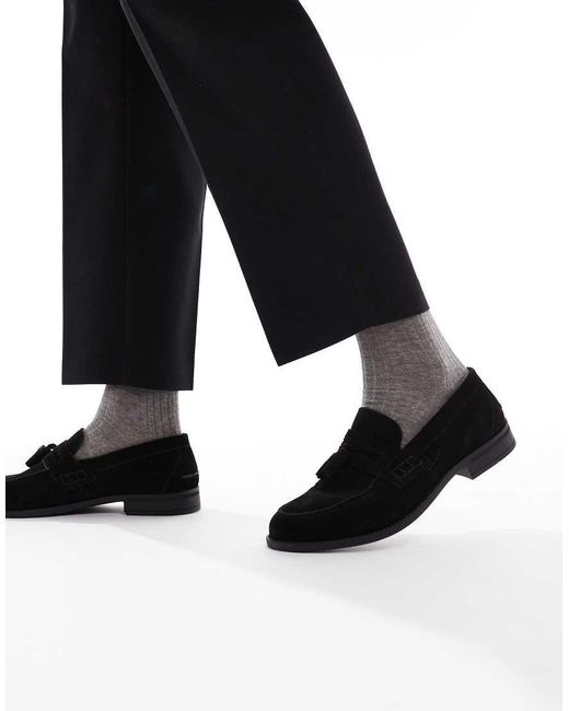 River Island Black Faux Suede Tassel Loafers for men