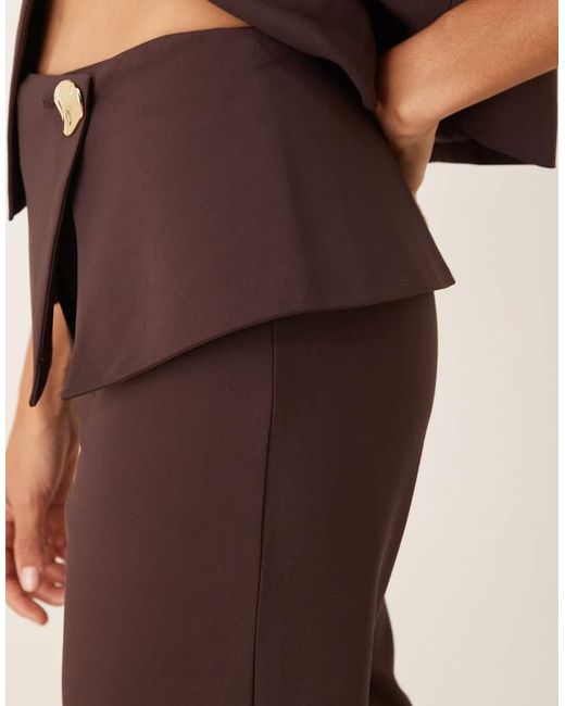 ASOS Natural Tailored Fold Over Gold Button Straight Leg Pants