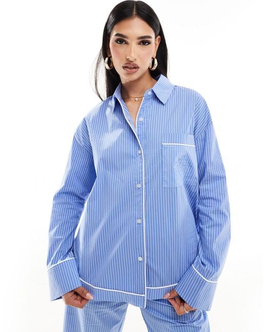 The Couture Club Blue Co-ord Stripe Shirt With Piping Detail
