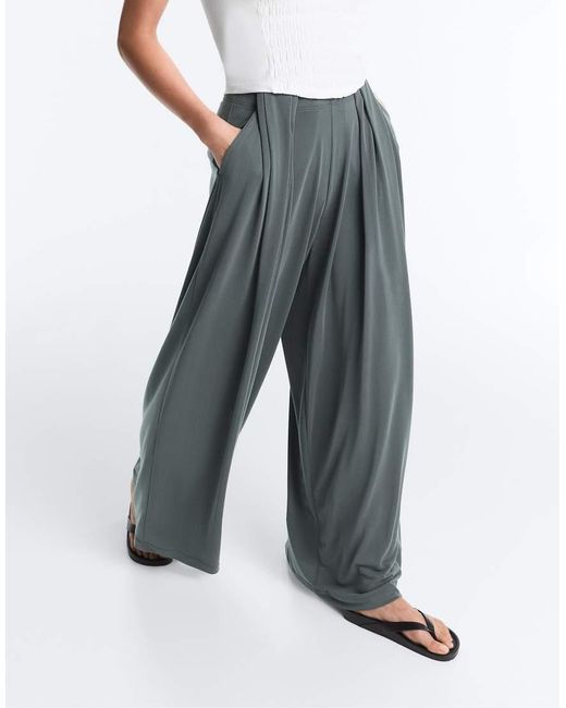 Oysho White Floaty Trousers With Pleated Modal Blend Waist