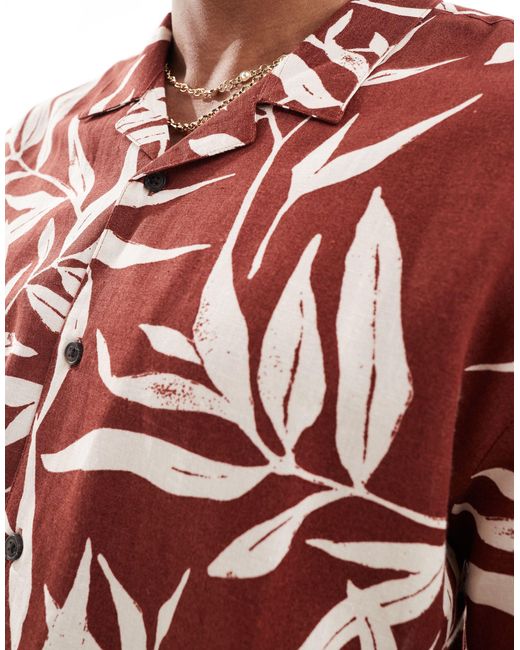 Threadbare Red Short Sleeve Printed Revere Collar Shirt for men