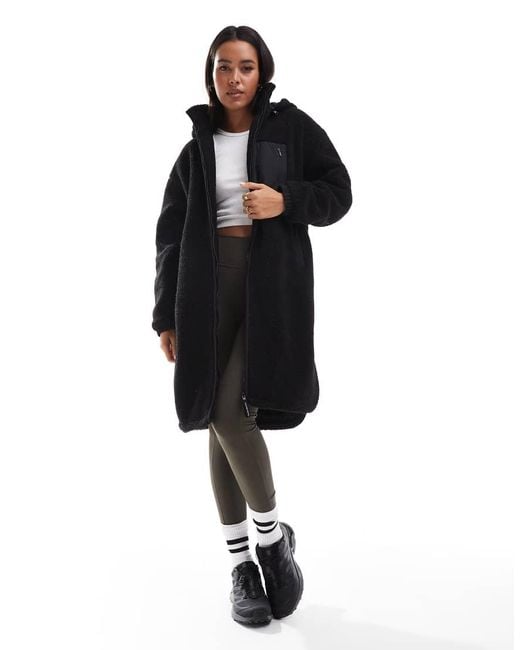 South Beach Black Midi Borg Jacket With Removeable Hood