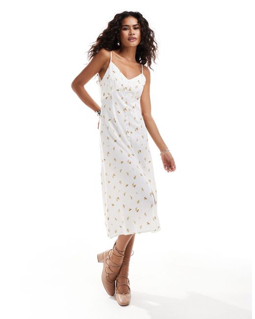 Urban Revivo White Chintzy Floral Button Through Cami Midi Dress