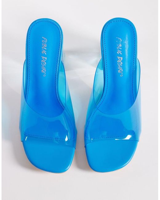 Public Desire Blue Kyoto Transparent Heeled Mules