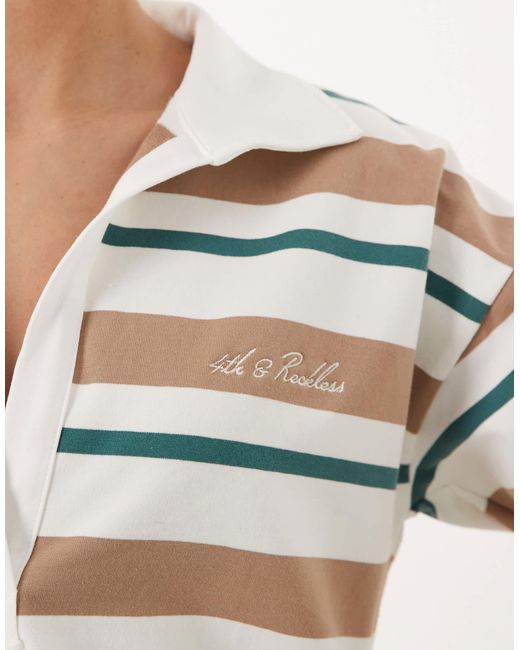 4th & Reckless Natural Collared Cropped Rugby Top