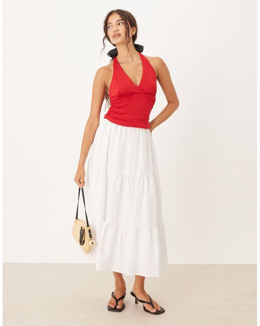 Mango Red Ruched Halterneck Top