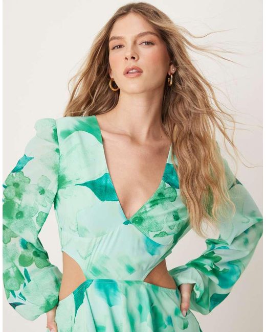 Pretty Lavish Green Cut Out Tiered Ruffle Maxi Dress