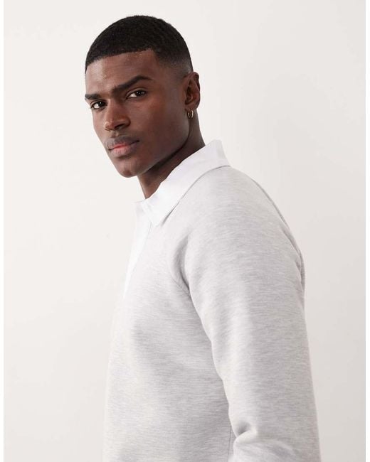 ASOS White Heavyweight Polo Sweatshirt With Contrast Collar for men
