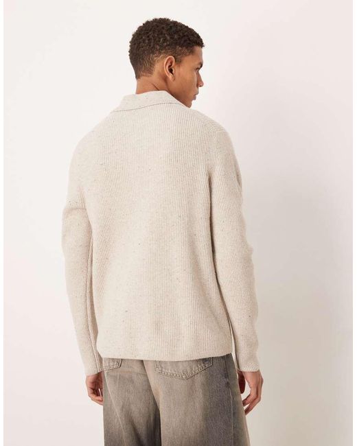 Mango Natural Knitted Polo Cardigan for men