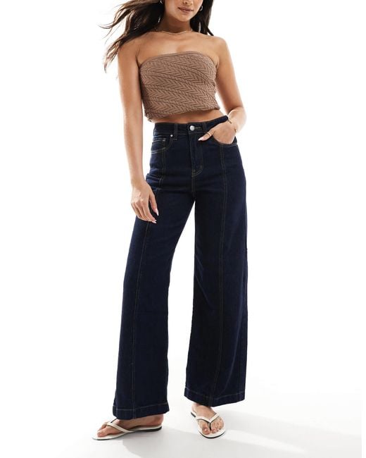 ONLY Blue Hope High Waist Wide Leg Jeans With Front Seam Detail