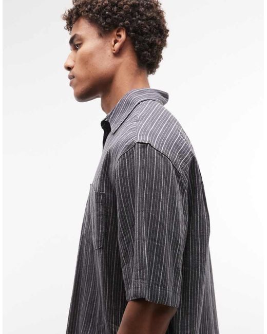Weekday Gray Franco Short Sleeve Linen Blend Shirt for men