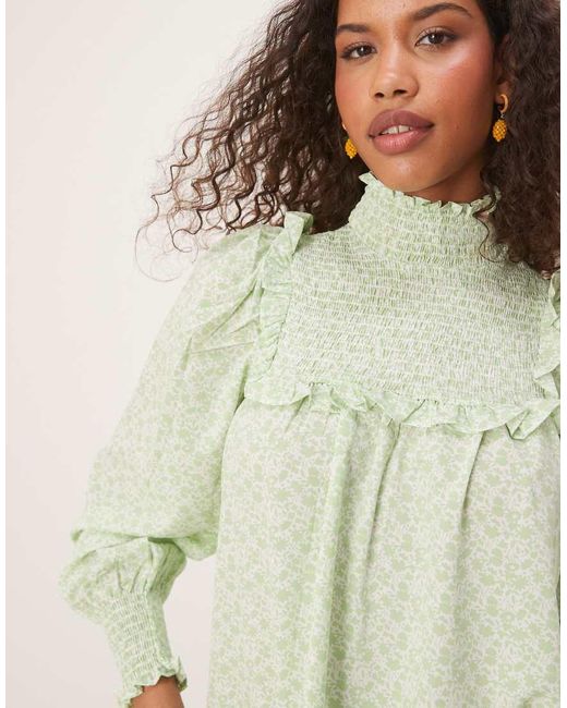Glamorous Green Shirred High Neck Blouse