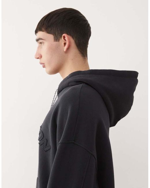 Collusion Blue Boxy Hoodie With Drawstring And Appliqué Logo for men