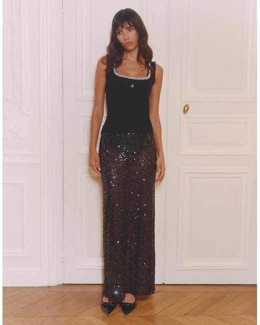 4th & Reckless Black Sheer Sequin Maxi Skirt