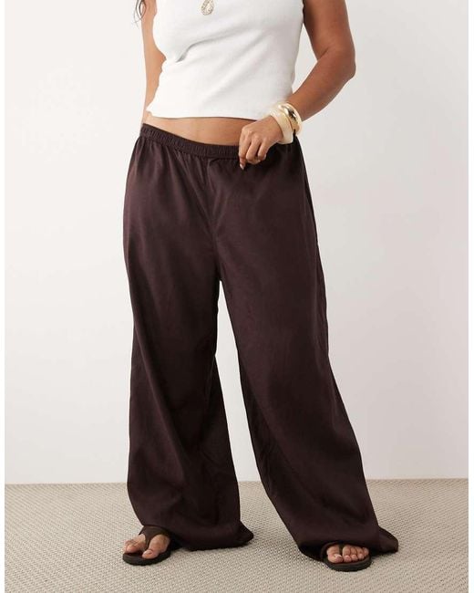 ASOS Black Asos Design Curve Sheer Beach Wide Leg Trousers With Linen