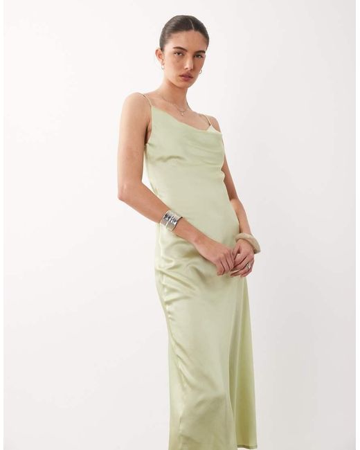 New Look Natural Satin Cowl Neck Midi Dress