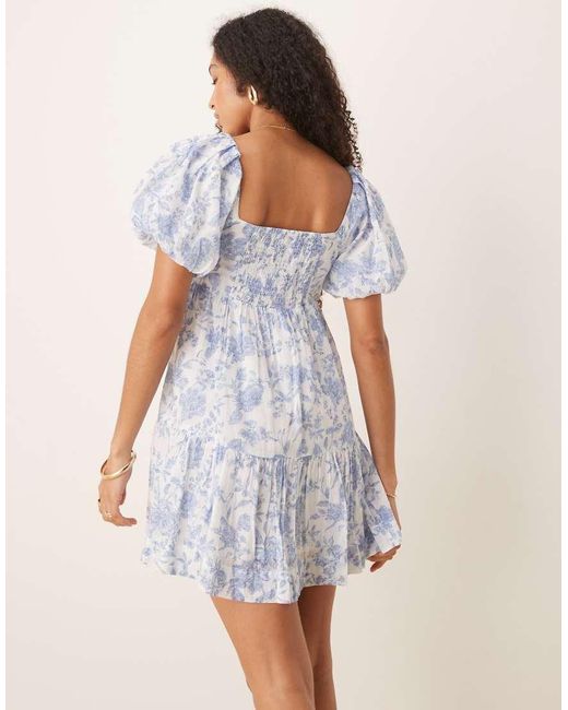 Gina Tricot Natural Puff Sleeve Tie Front Mini Dress