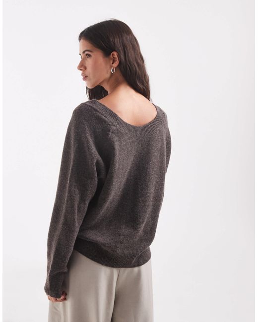 Pull en maille réversible chocolat ONLY en coloris Brown