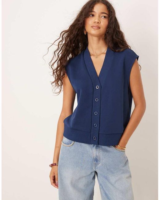 ASOS Blue Sweat Sleeveless Button Through Vest Top