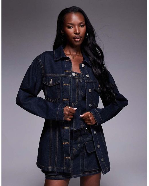 Liquor N Poker Blue Denim Jacket With Cinch Waist