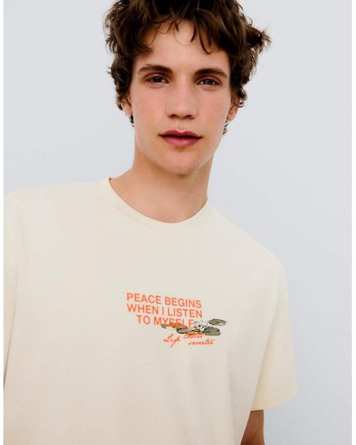 Bershka Green Boxy Oversized Print T-Shirt for men