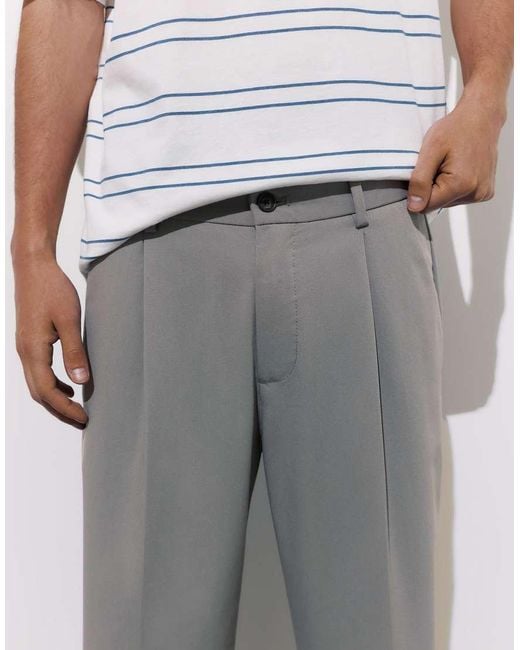 Pull&Bear Gray Tailored Fit Wide Leg Trousers for men