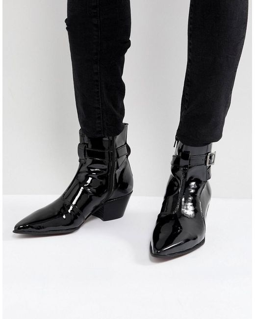 ASOS Chelsea Boots In Black Patent Leather With Cuban Heel for | Lyst