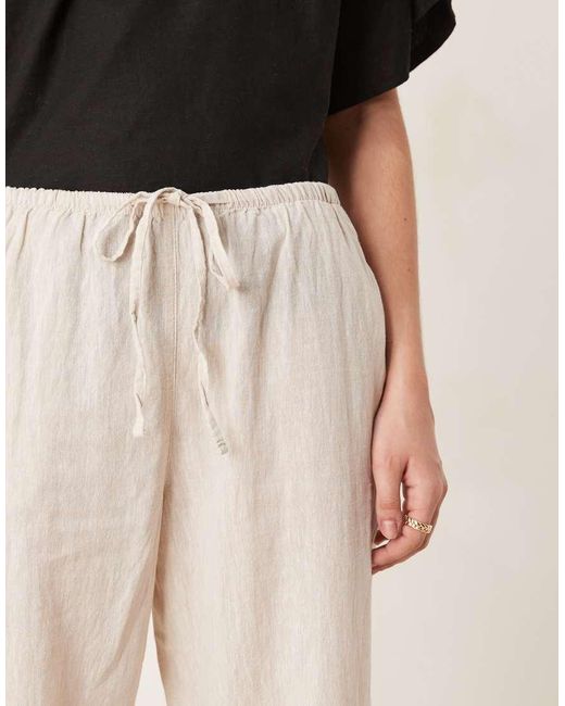 Gina Tricot Natural Wide Leg Linen Blend Trousers With Drawstring Waist