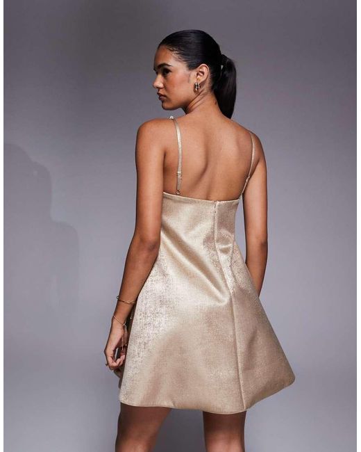 ASOS Metallic Diamante Trim Cutout Trapeze Mini Dress
