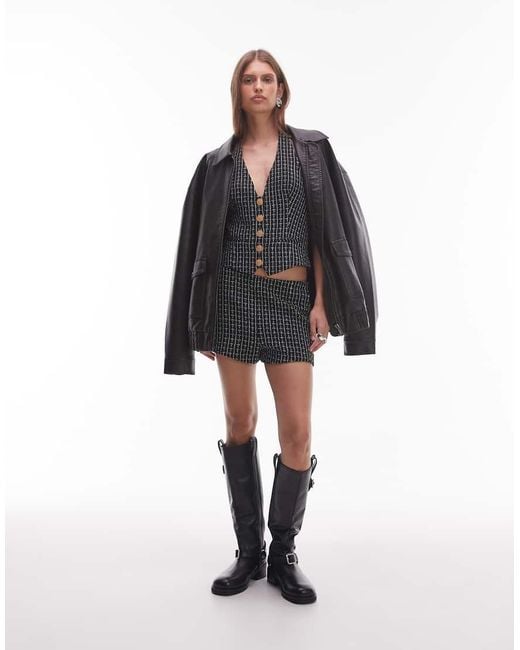 Nia Black Vivienne Boucle Button Up Halter Top