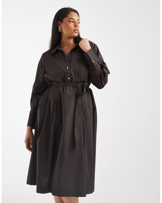 Vero Moda Black Belted Poplin Midi Shirt Dress
