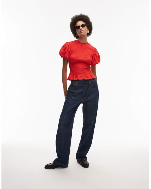 AllSaints Red – dael – gesmoktes oberteil