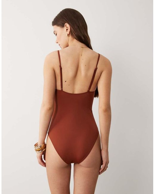 ARKET Brown Square Neck Swimsuit