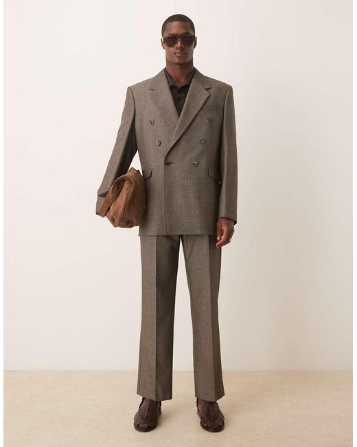 Chaqueta De Traje Marrón Holgada Con Patrón De Espiga De Tejido Efecto Lana De ASOS de hombre de color Gray