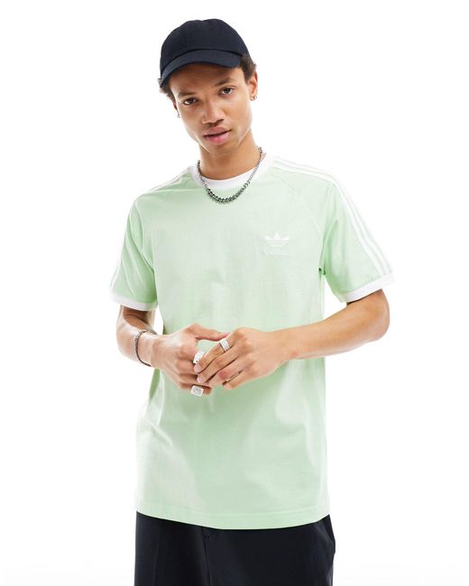 T-shirt pastello con 3 strisce di Adidas Originals in Green da Uomo