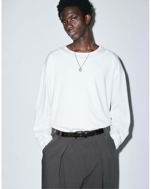 Pull&Bear Black Leather Effect Belt With Stitching for men