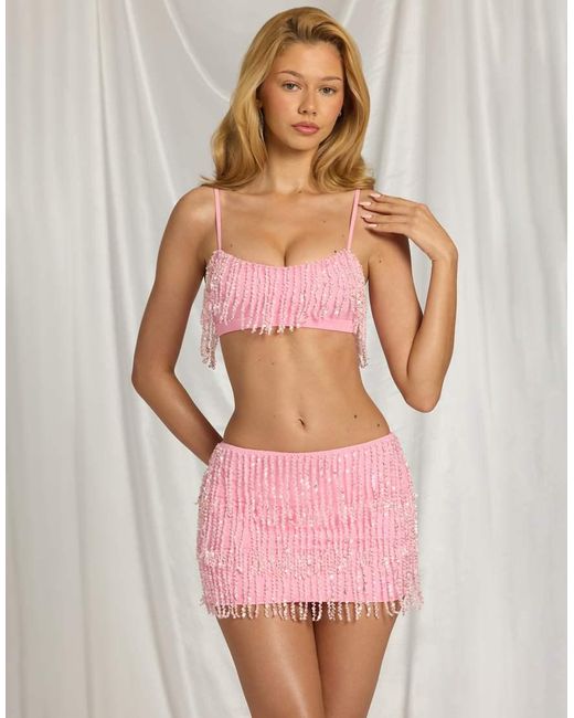 Oh Polly Pink Embellished Scoop Neck Cami Bralette Co-Ord