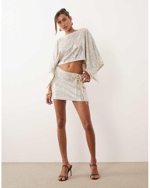 ASOS Gray Sequin Tie Side Mini Skirt